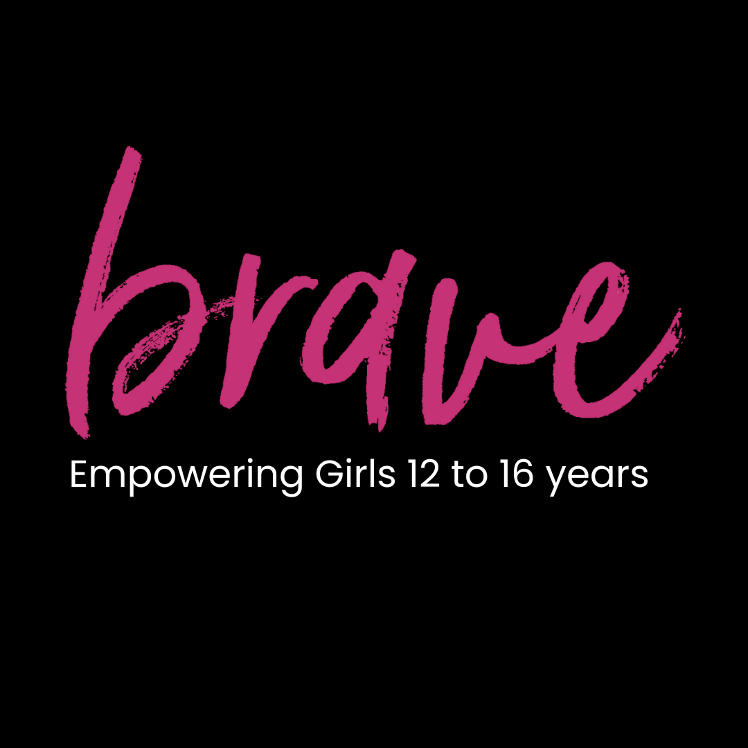 Black background with word BRAVE in pink