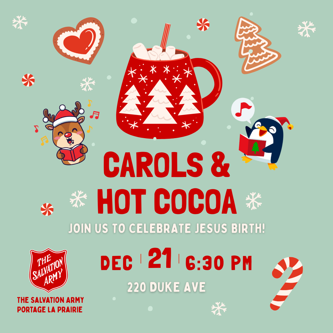 poster with carols and cocoa details